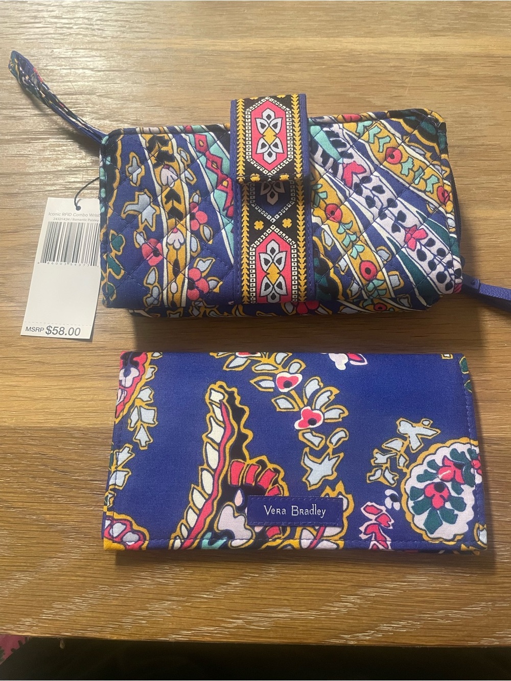 Vera Bradley Navy Floral Quilted Wristlet and Matching Wallet